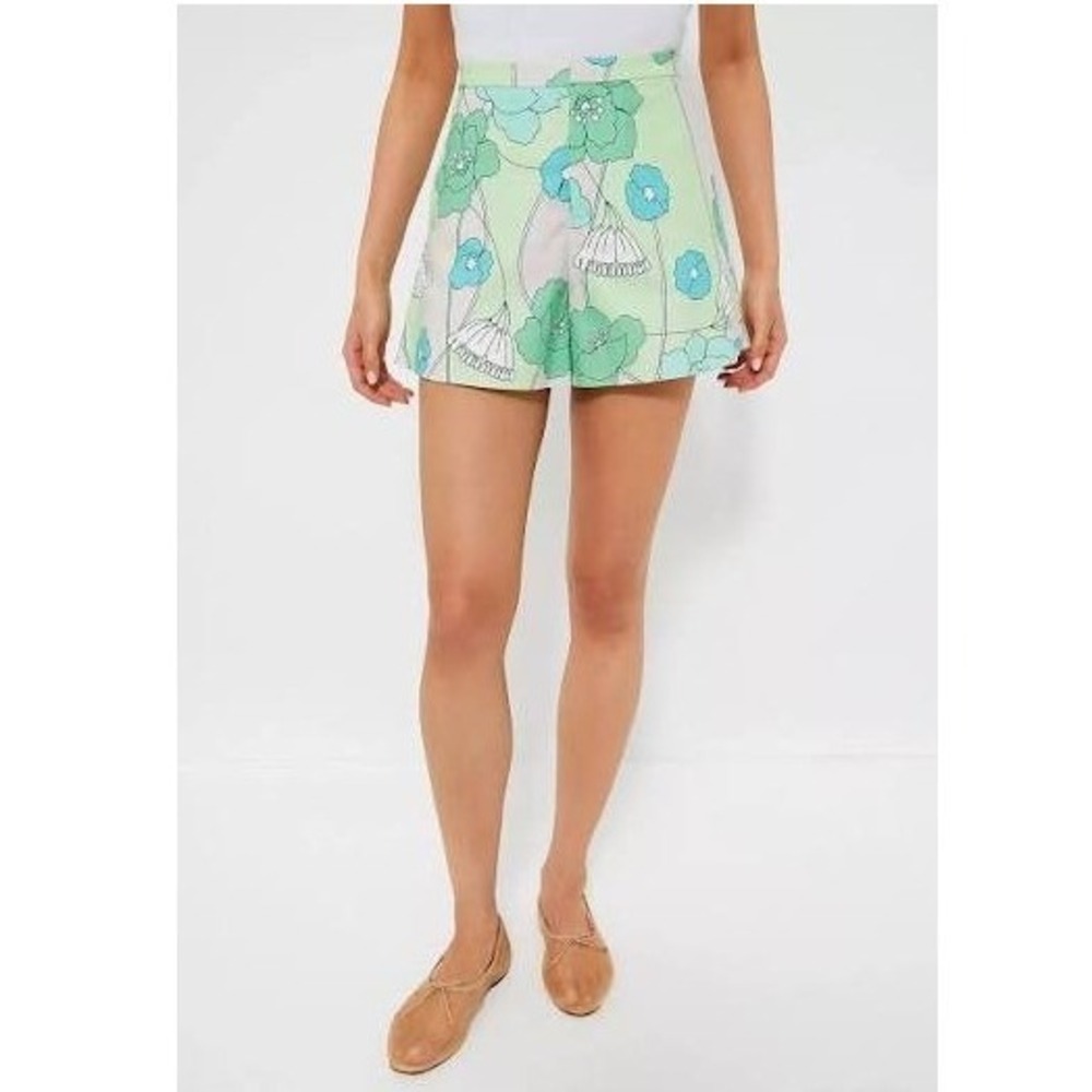 Tuckernuck Hyacinth House Green and Blue Floral Hallie Shorts Size Large Flare